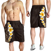 Brown Polynesia Shorts for Men Plumeria Tropical Leaves With Galaxy Polynesian Art LT14 - Polynesian Pride