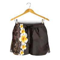 Brown Polynesia Shorts for Women Plumeria Tropical Leaves With Galaxy Polynesian Art LT14 - Polynesian Pride