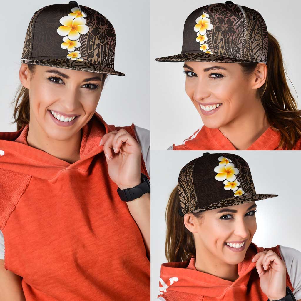 Brown Polynesia Snapback Cap Plumeria Tropical Leaves With Galaxy Polynesian Art - Polynesian Pride