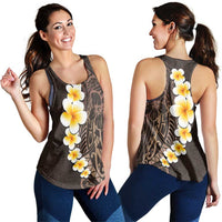 Brown Polynesia Women Racerback Tank Plumeria Tropical Leaves With Galaxy Polynesian Art - Polynesian Pride