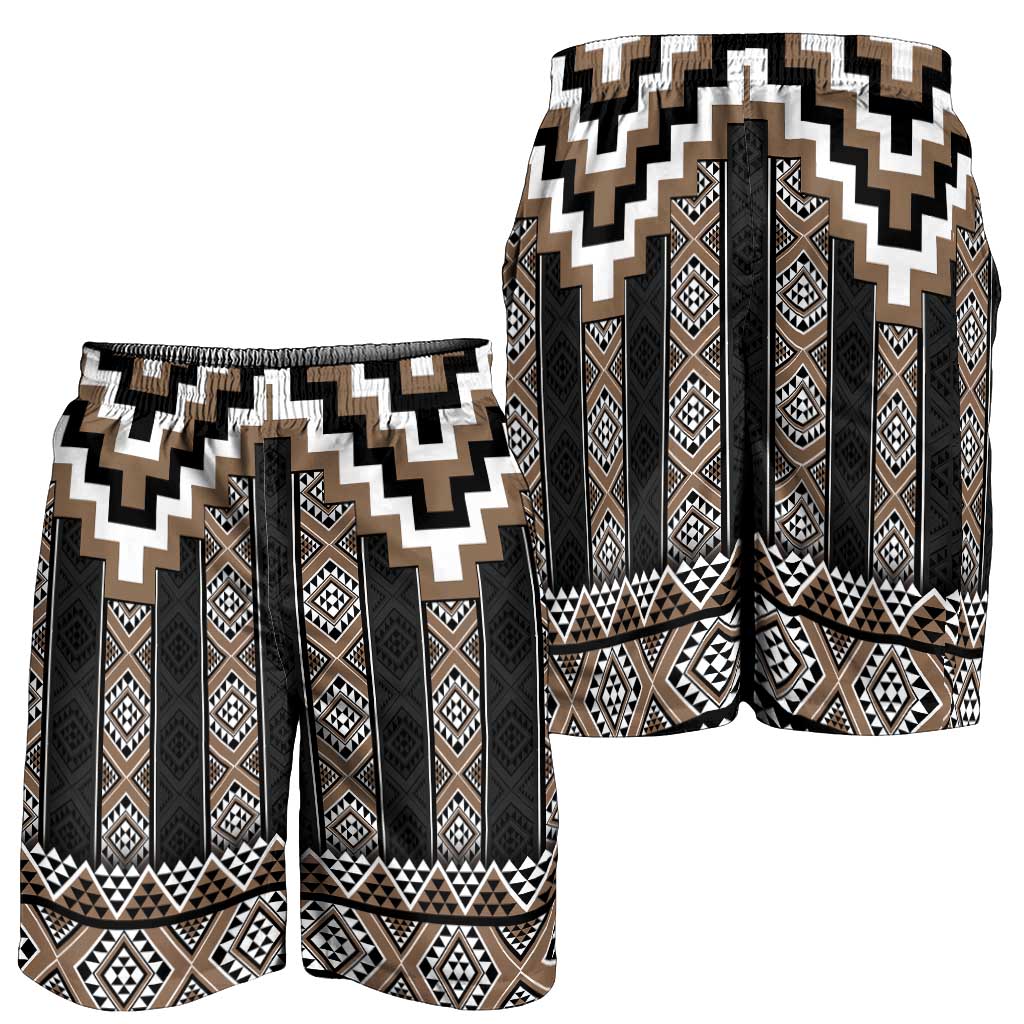 Brown Taniko Aotearoa Shorts for Men Niho Taniwha Mix Poutama LT14 - Polynesian Pride