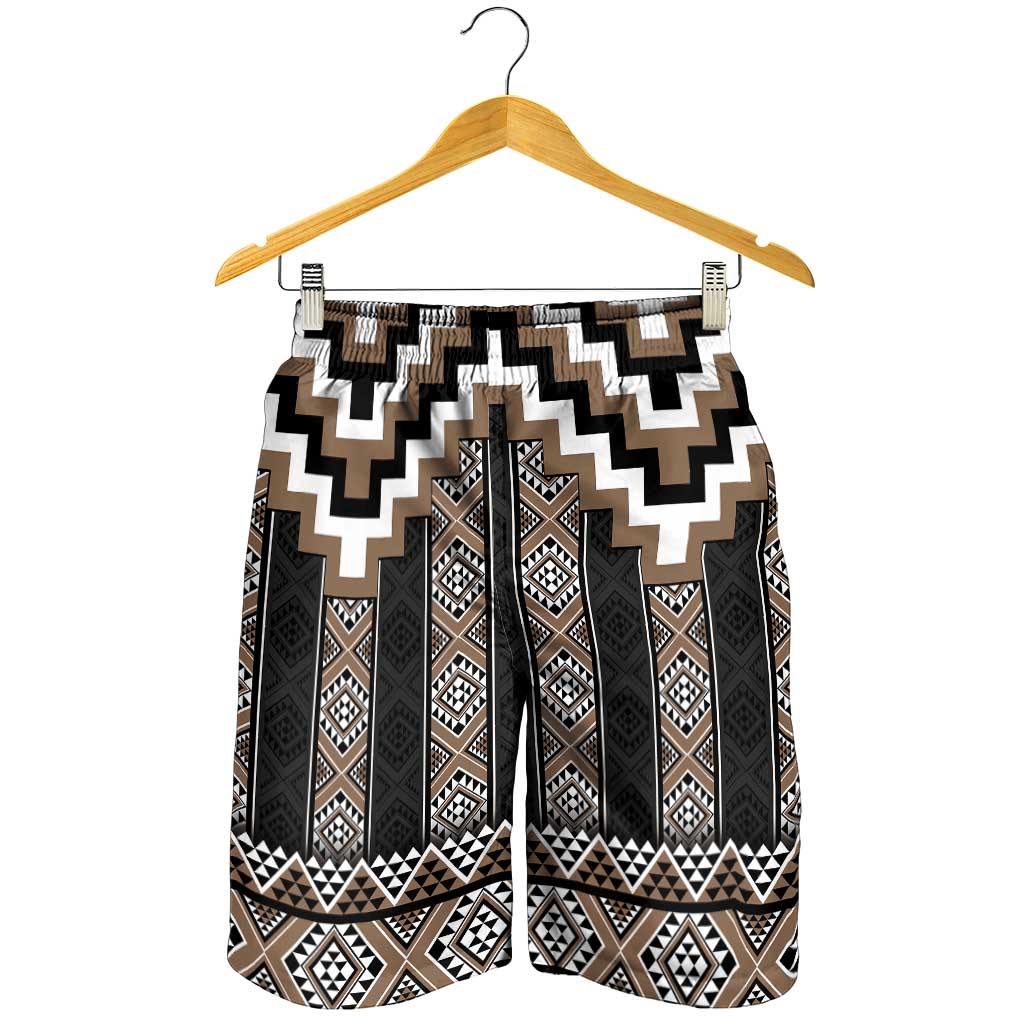 Brown Taniko Aotearoa Shorts for Men Niho Taniwha Mix Poutama LT14 - Polynesian Pride