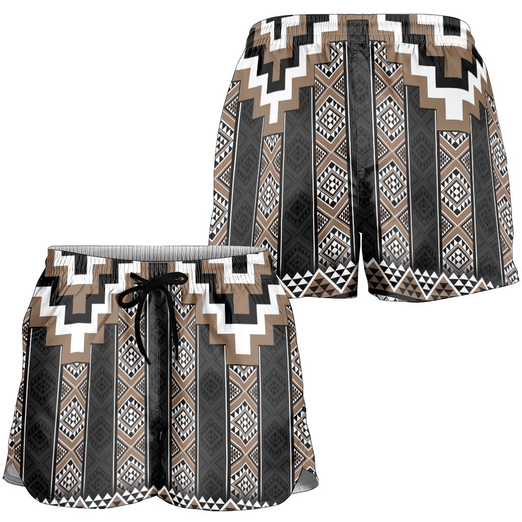 Brown Taniko Aotearoa Shorts for Women Niho Taniwha Mix Poutama LT14 - Polynesian Pride
