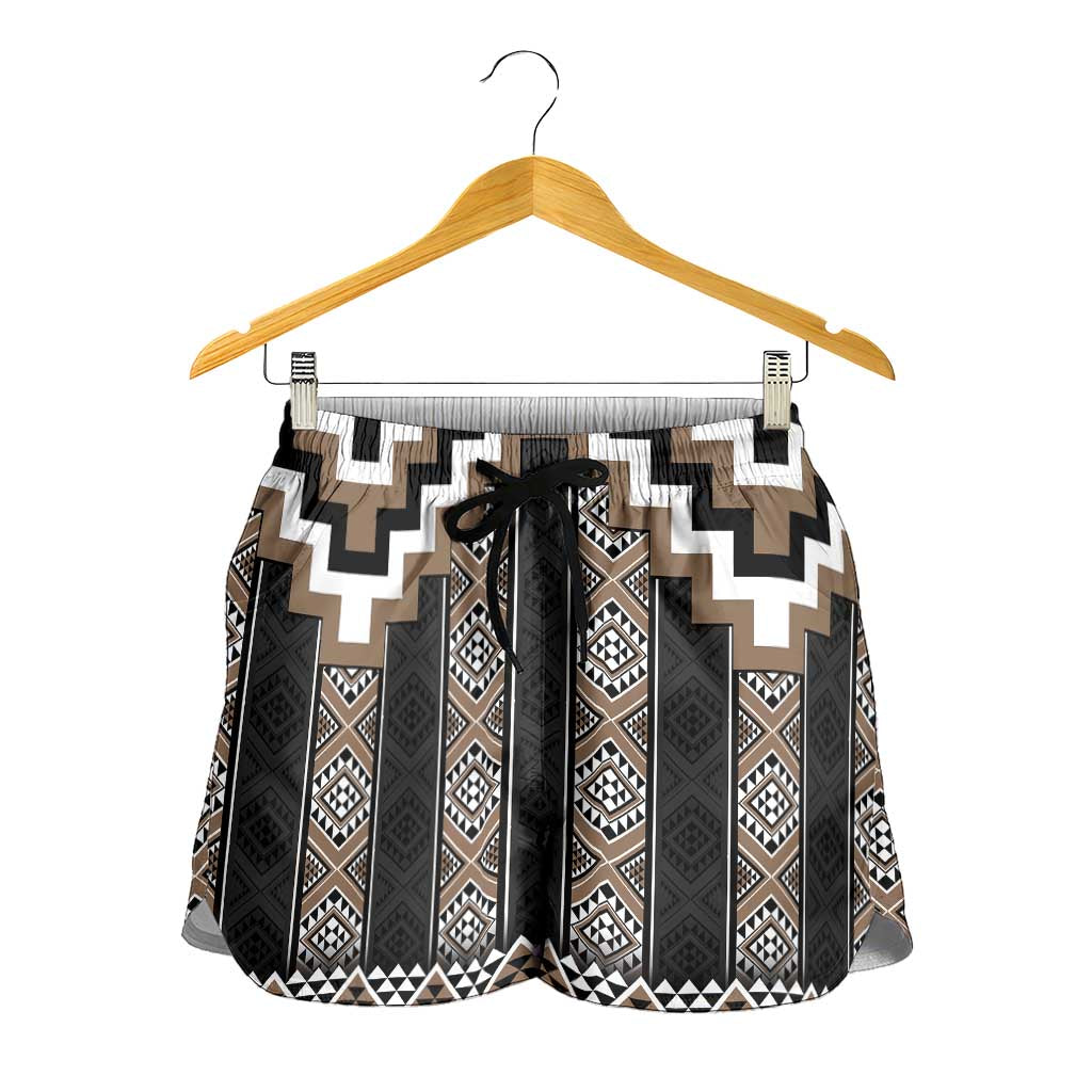Brown Taniko Aotearoa Shorts for Women Niho Taniwha Mix Poutama LT14 - Polynesian Pride