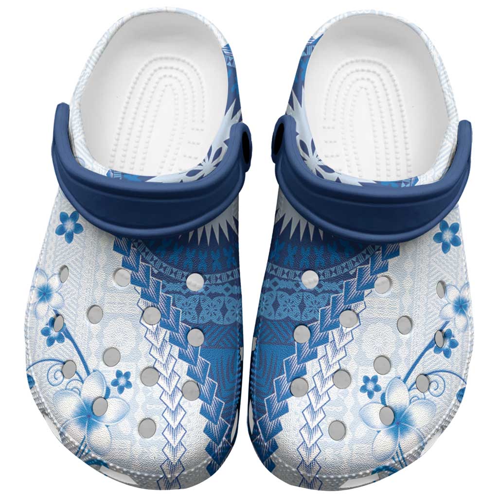 Bula Fiji Clogs Shoes Blue Plumeria Masi Tapa Pattern - Polynesian Pride