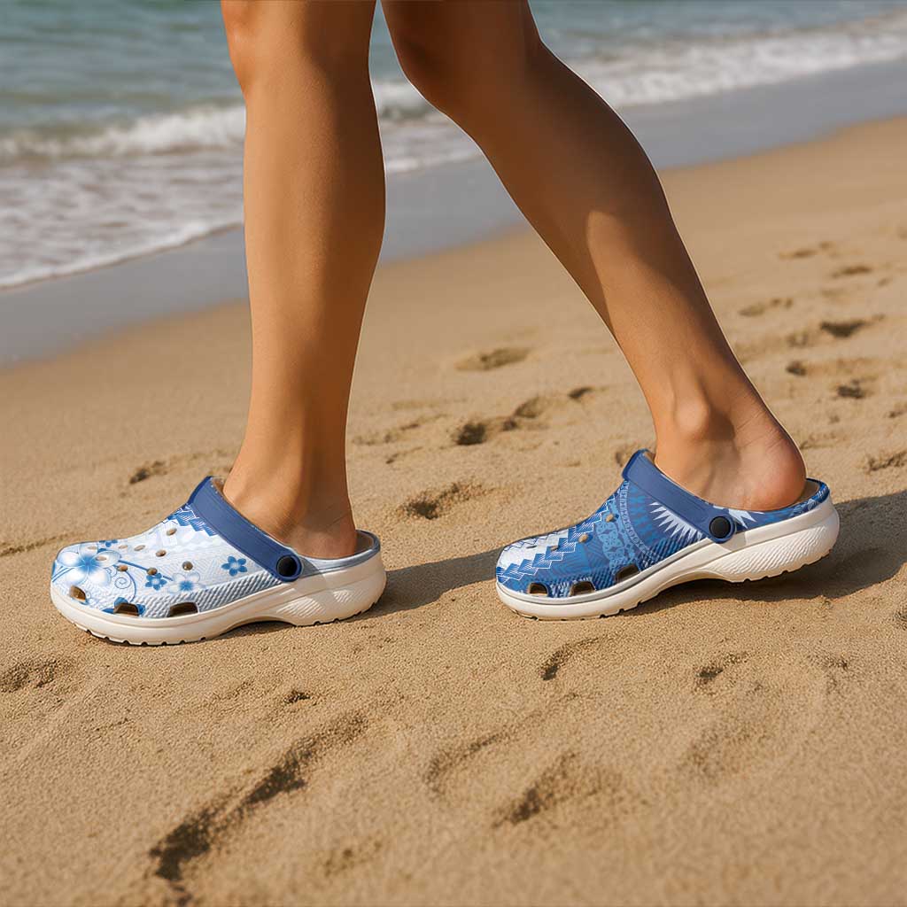 Bula Fiji Clogs Shoes Blue Plumeria Masi Tapa Pattern - Polynesian Pride