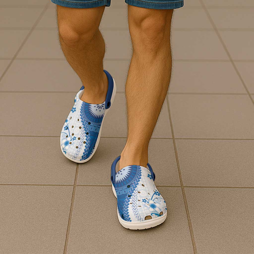 Bula Fiji Clogs Shoes Blue Plumeria Masi Tapa Pattern - Polynesian Pride