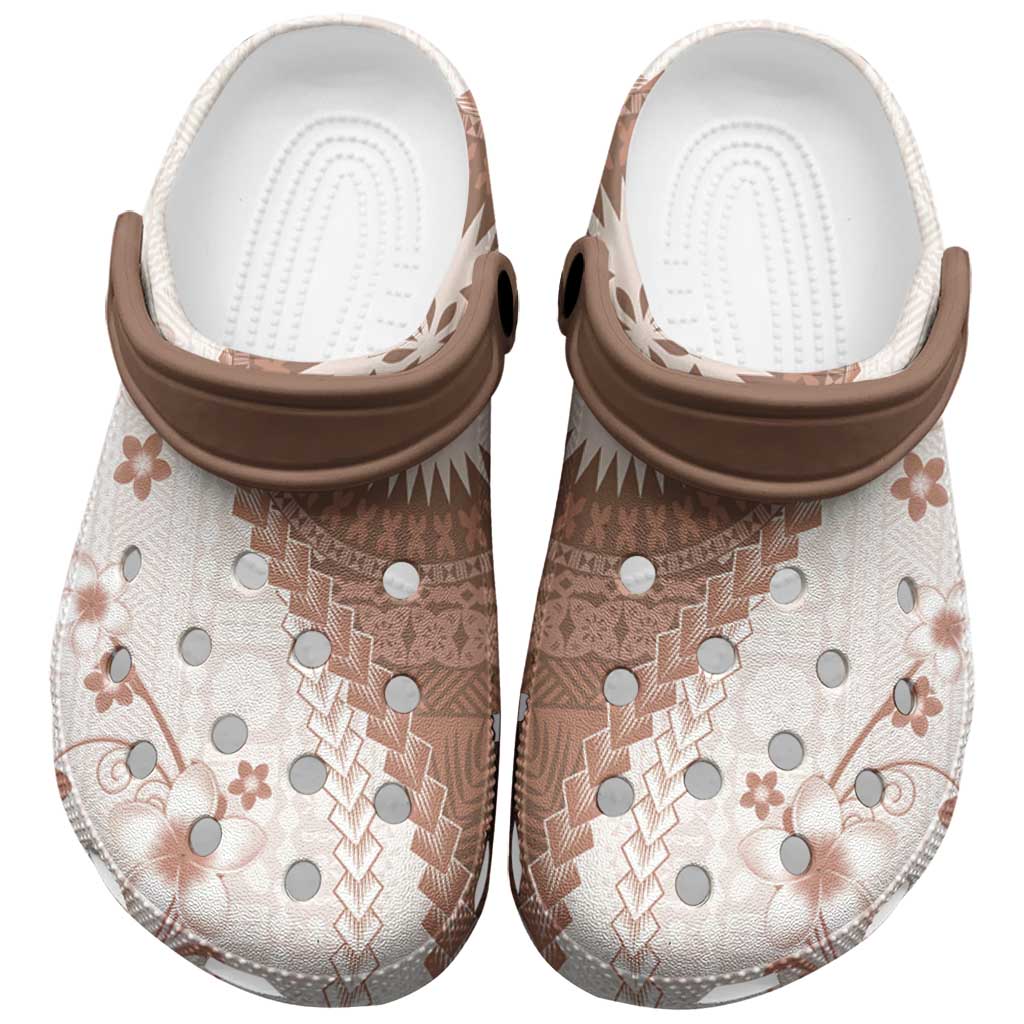 Bula Fiji Clogs Shoes Brown Plumeria Masi Tapa Pattern - Polynesian Pride