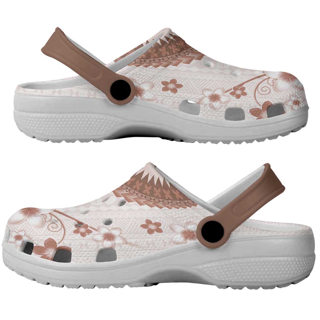 Bula Fiji Clogs Shoes Brown Plumeria Masi Tapa Pattern - Polynesian Pride