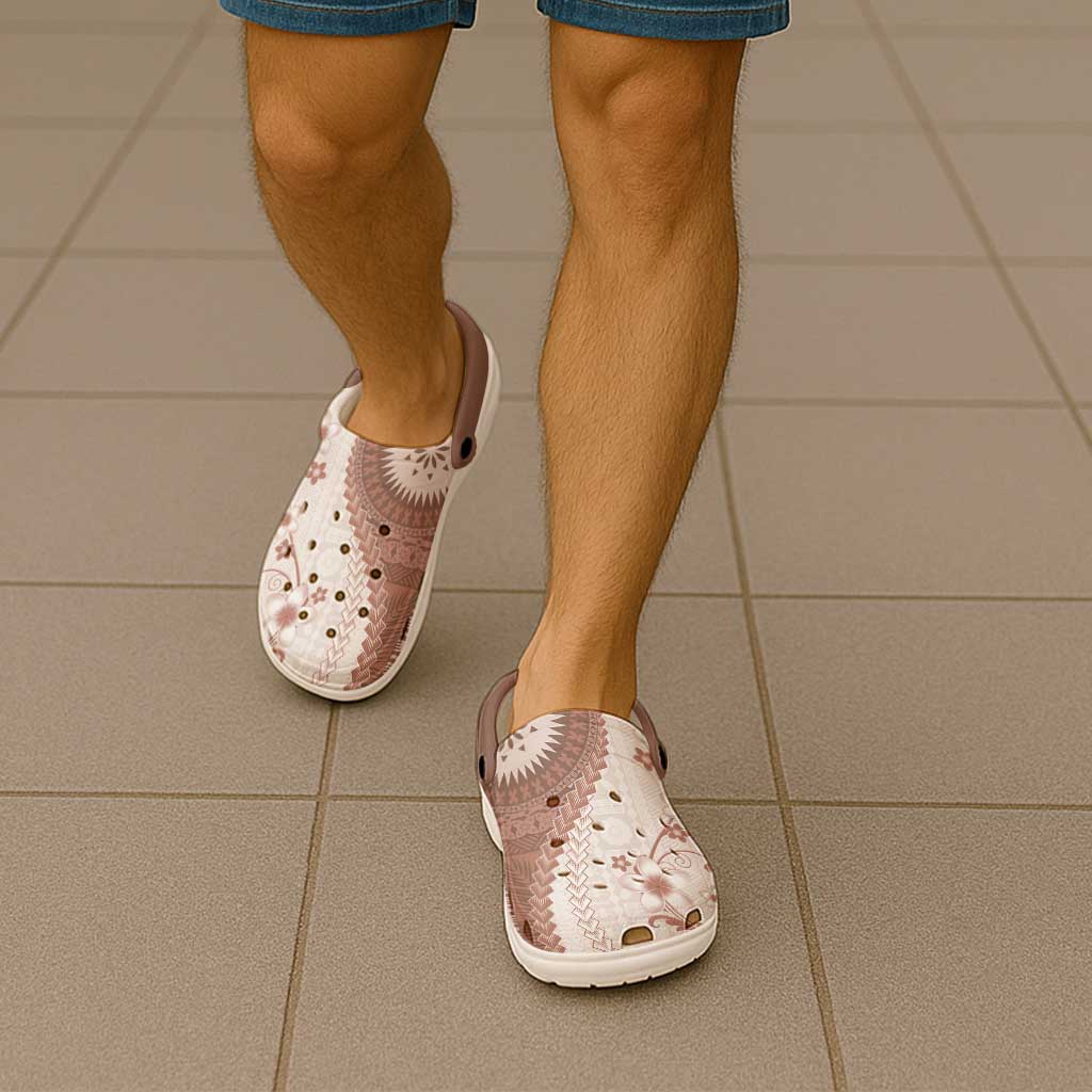 Bula Fiji Clogs Shoes Brown Plumeria Masi Tapa Pattern - Polynesian Pride