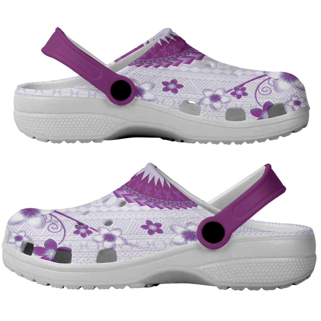 Bula Fiji Clogs Shoes Violet Plumeria Masi Tapa Pattern - Polynesian Pride