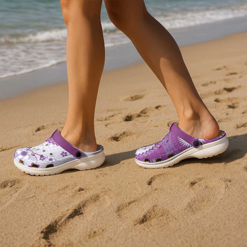 Bula Fiji Clogs Shoes Violet Plumeria Masi Tapa Pattern - Polynesian Pride