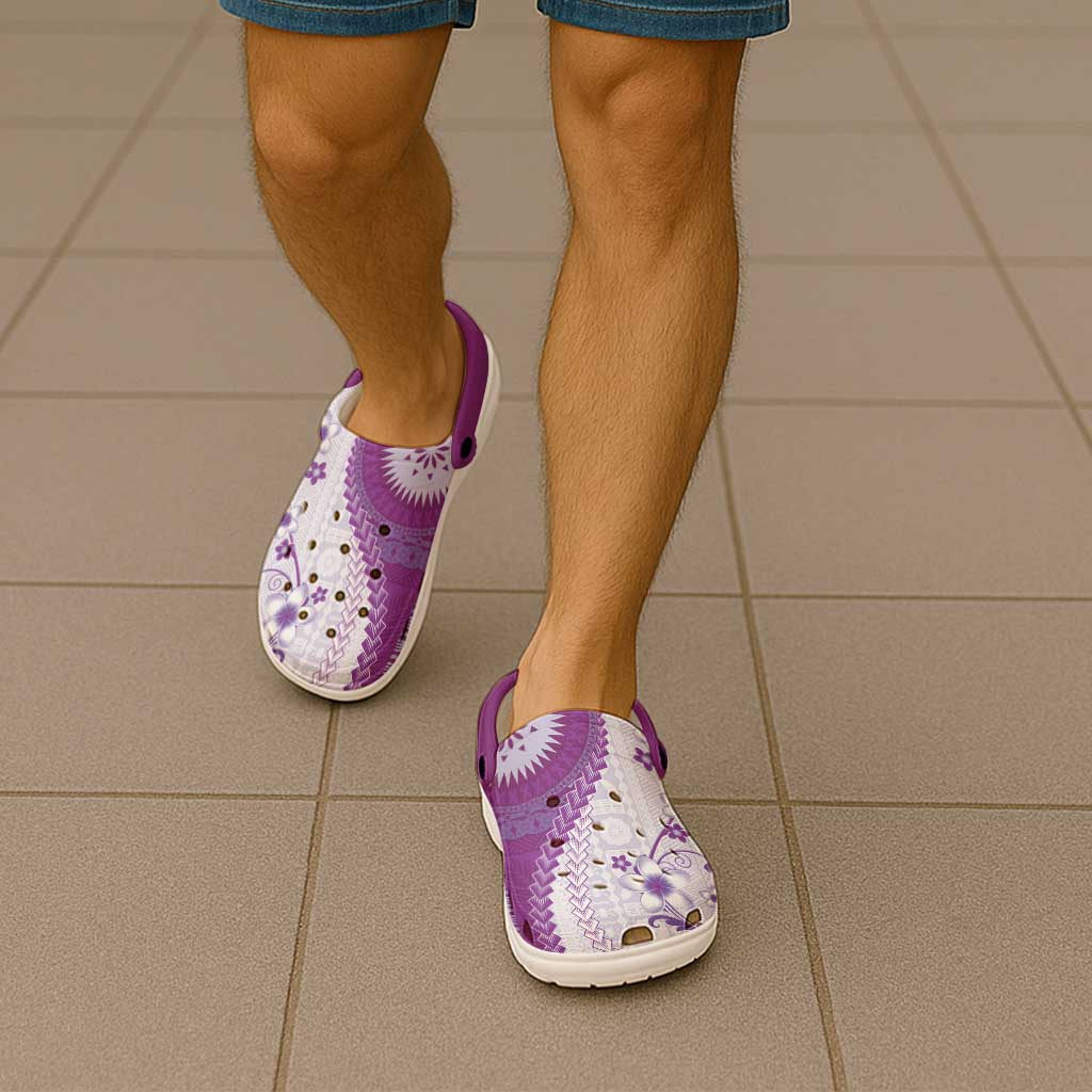 Bula Fiji Clogs Shoes Violet Plumeria Masi Tapa Pattern - Polynesian Pride