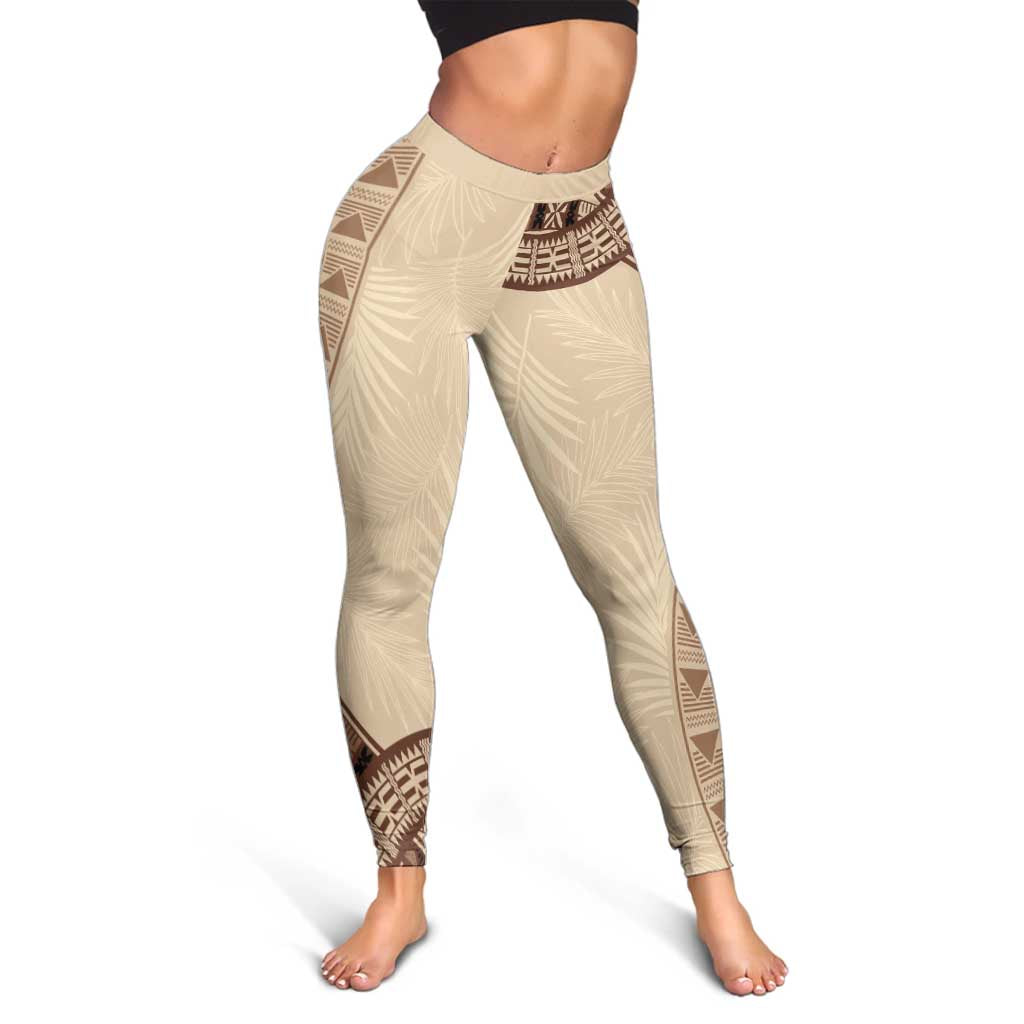 Bula Fiji Day 55th Anniversary Masi Tapa Leggings Emerald Jubilee - Beige - Polynesian Pride