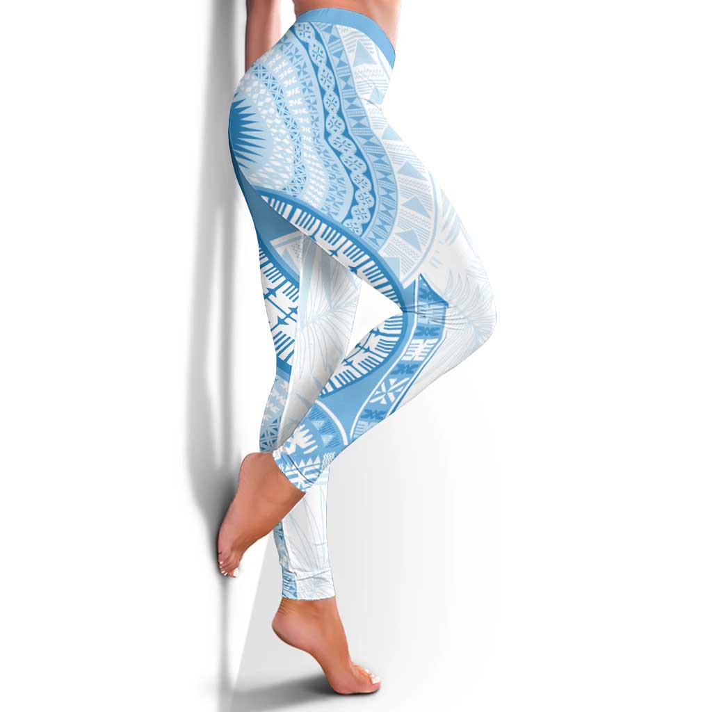 Bula Fiji Day 55th Anniversary Masi Tapa Leggings Emerald Jubilee - Turquoise - Polynesian Pride