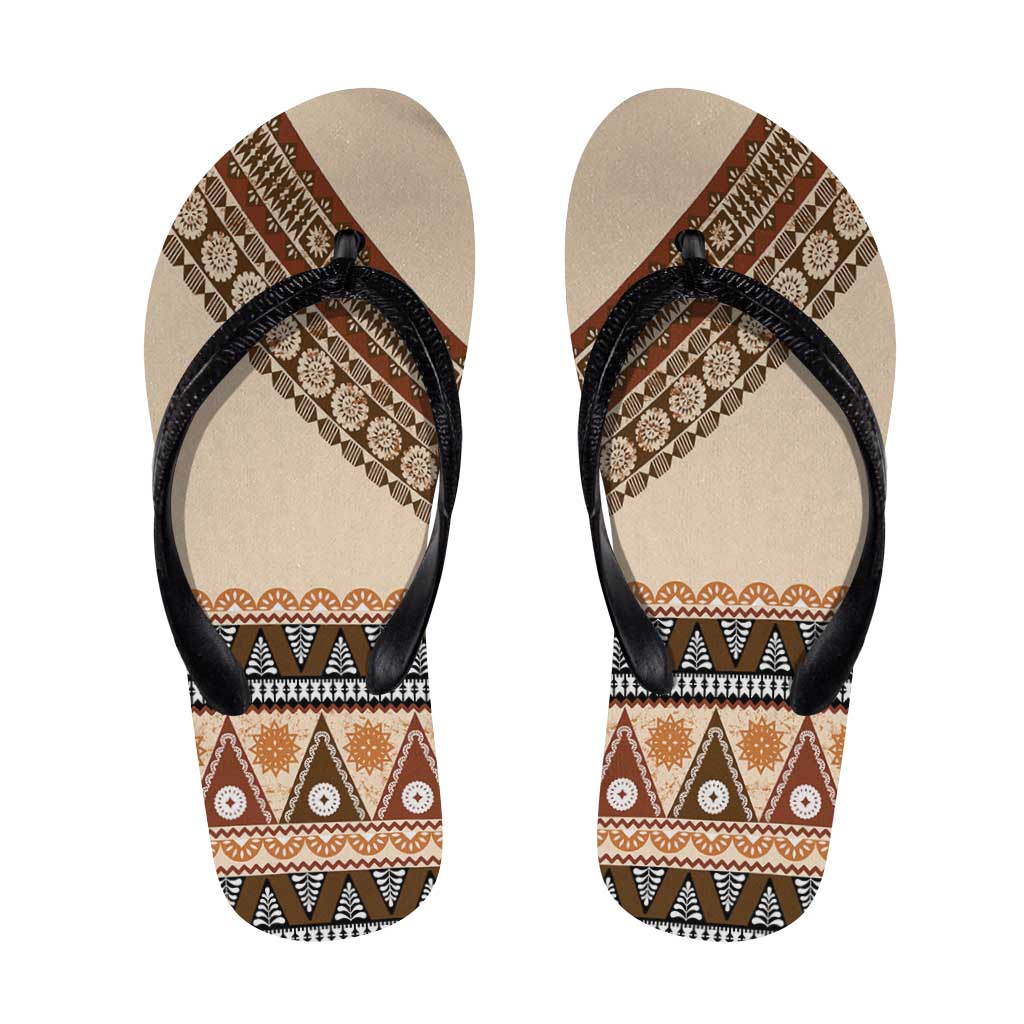 Bula Fiji Flip Flops 2025 Pasifika Traditional Fijian Masi - Polynesian Pride