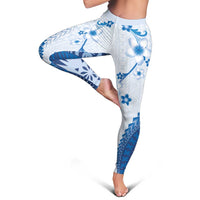 Bula Fiji Leggings Blue Plumeria Masi Tapa Pattern - Polynesian Pride