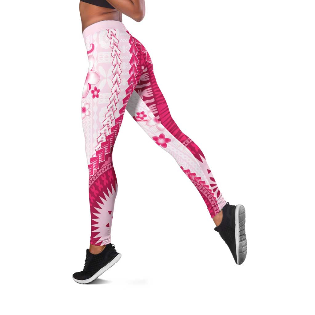 Bula Fiji Leggings Pink Plumeria Masi Tapa Pattern - Polynesian Pride