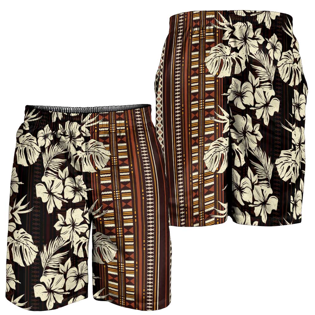 Bula Fiji Masi Shorts for Men Tapa Tropical Hibiscus Half Stylized - Polynesian Pride