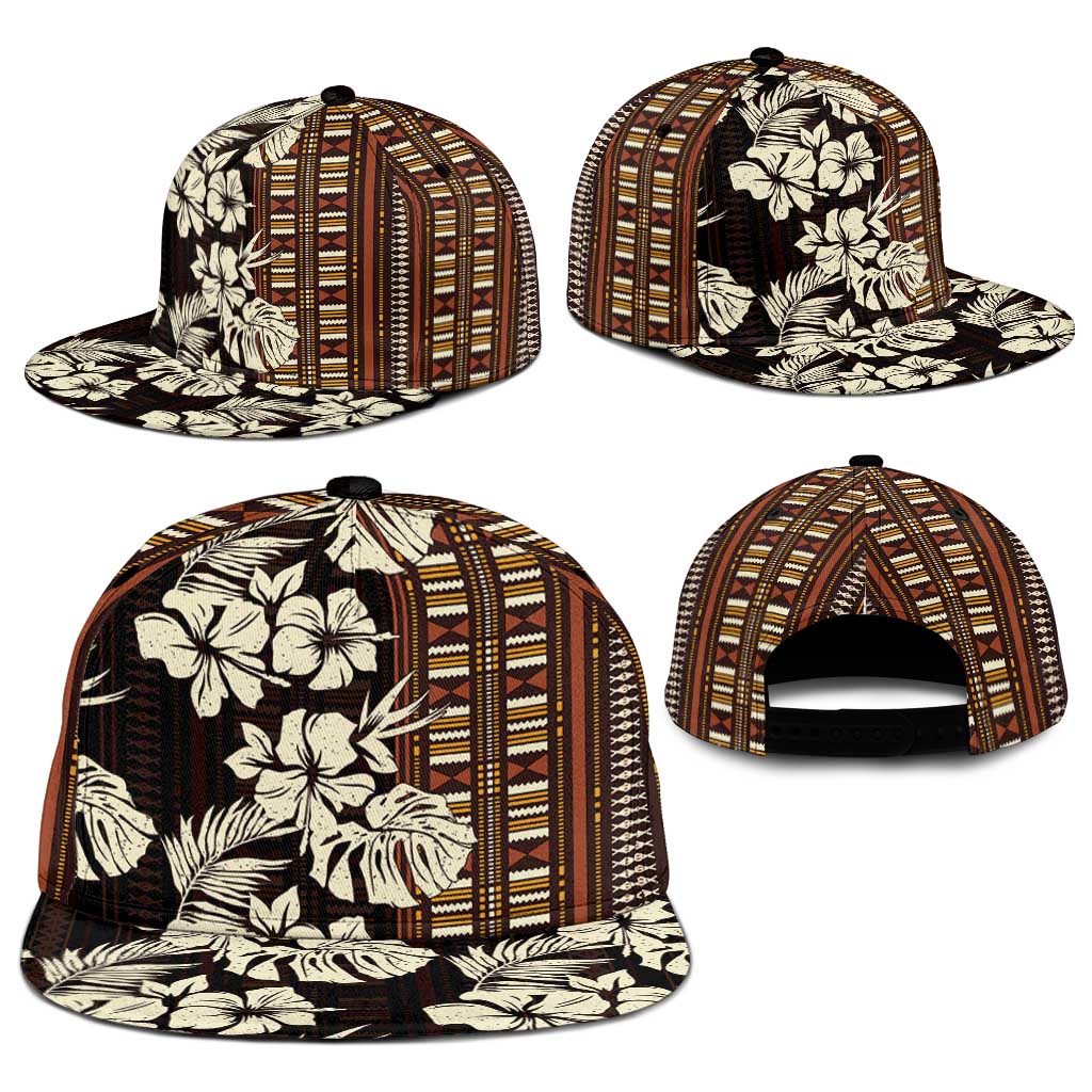 Bula Fiji Masi Snapback Cap Tapa Tropical Hibiscus Half Stylized - Polynesian Pride