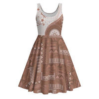 Bula Fiji Midi Dress Brown Plumeria Masi Tapa Pattern - Polynesian Pride
