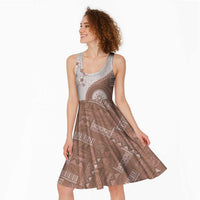 Bula Fiji Midi Dress Brown Plumeria Masi Tapa Pattern - Polynesian Pride