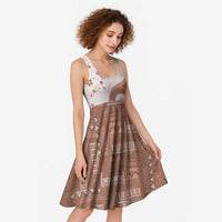 Bula Fiji Midi Dress Brown Plumeria Masi Tapa Pattern - Polynesian Pride