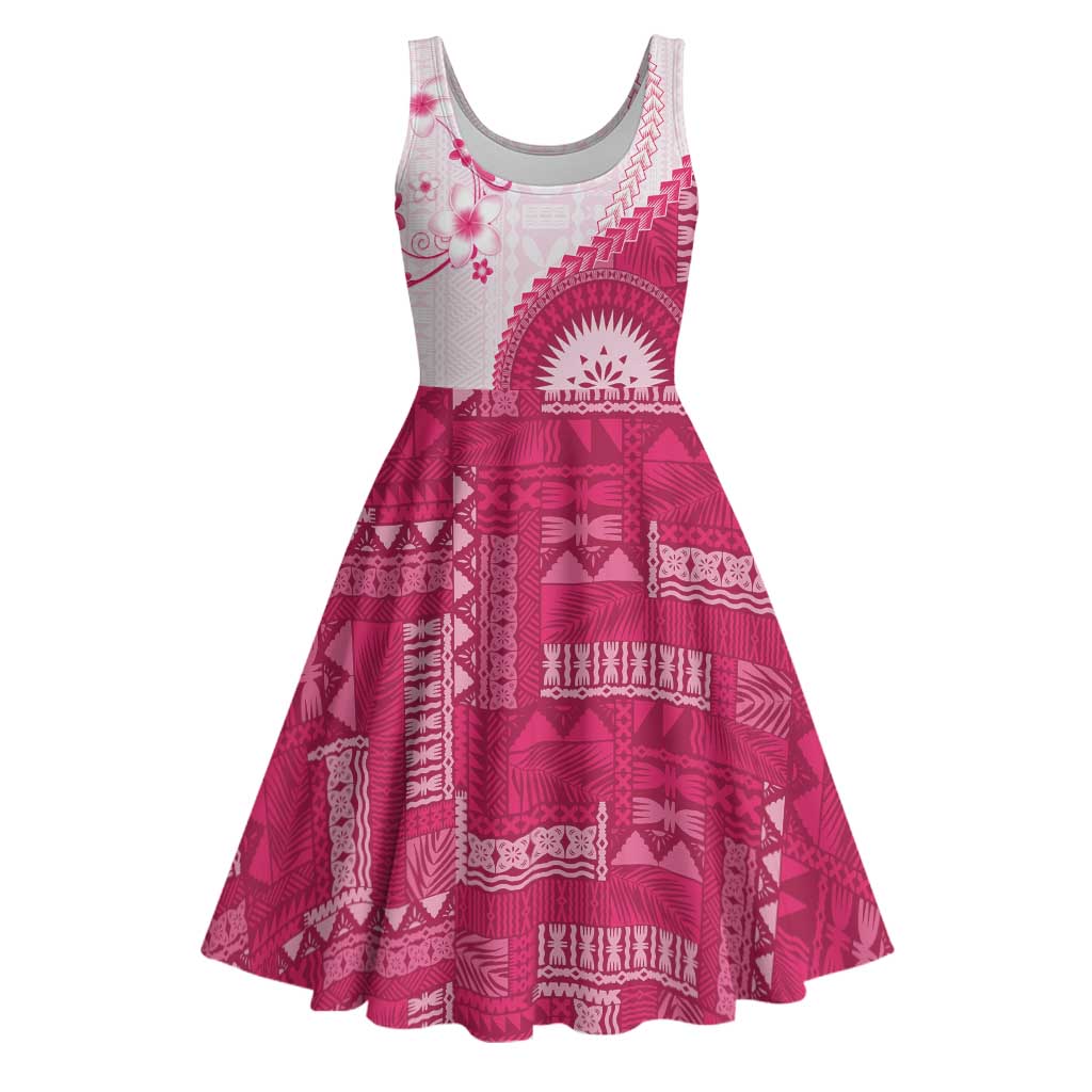 Bula Fiji Midi Dress Pink Plumeria Masi Tapa Pattern - Polynesian Pride