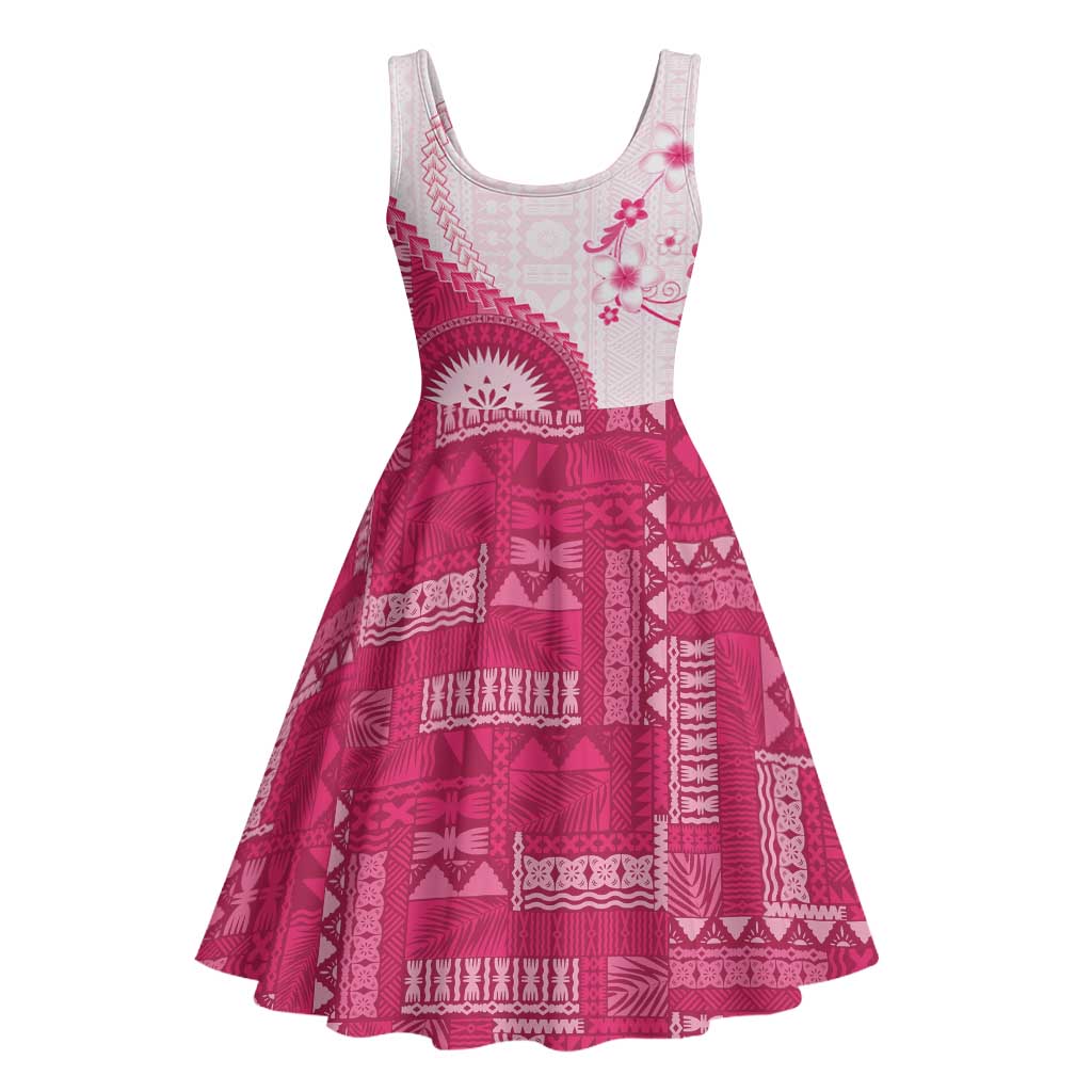 Bula Fiji Midi Dress Pink Plumeria Masi Tapa Pattern - Polynesian Pride