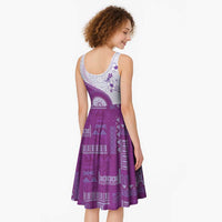 Bula Fiji Midi Dress Violet Plumeria Masi Tapa Pattern - Polynesian Pride
