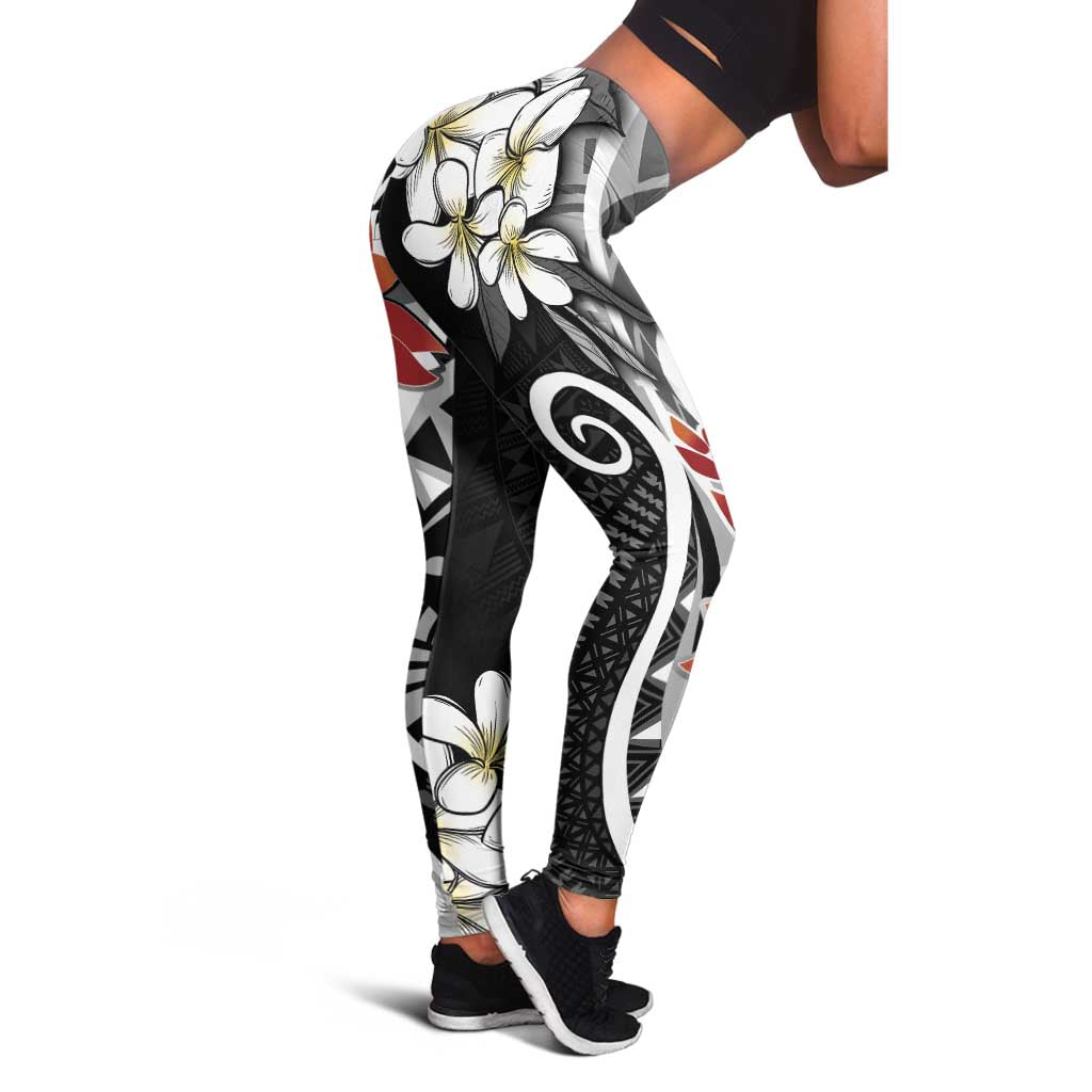 Bula Fiji Tagimaucia Mix Plumeria Masi Tapa Leggings Black