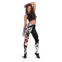 Bula Fiji Tagimaucia Mix Plumeria Masi Tapa Leggings Black