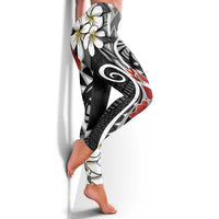 Bula Fiji Tagimaucia Mix Plumeria Masi Tapa Leggings Black