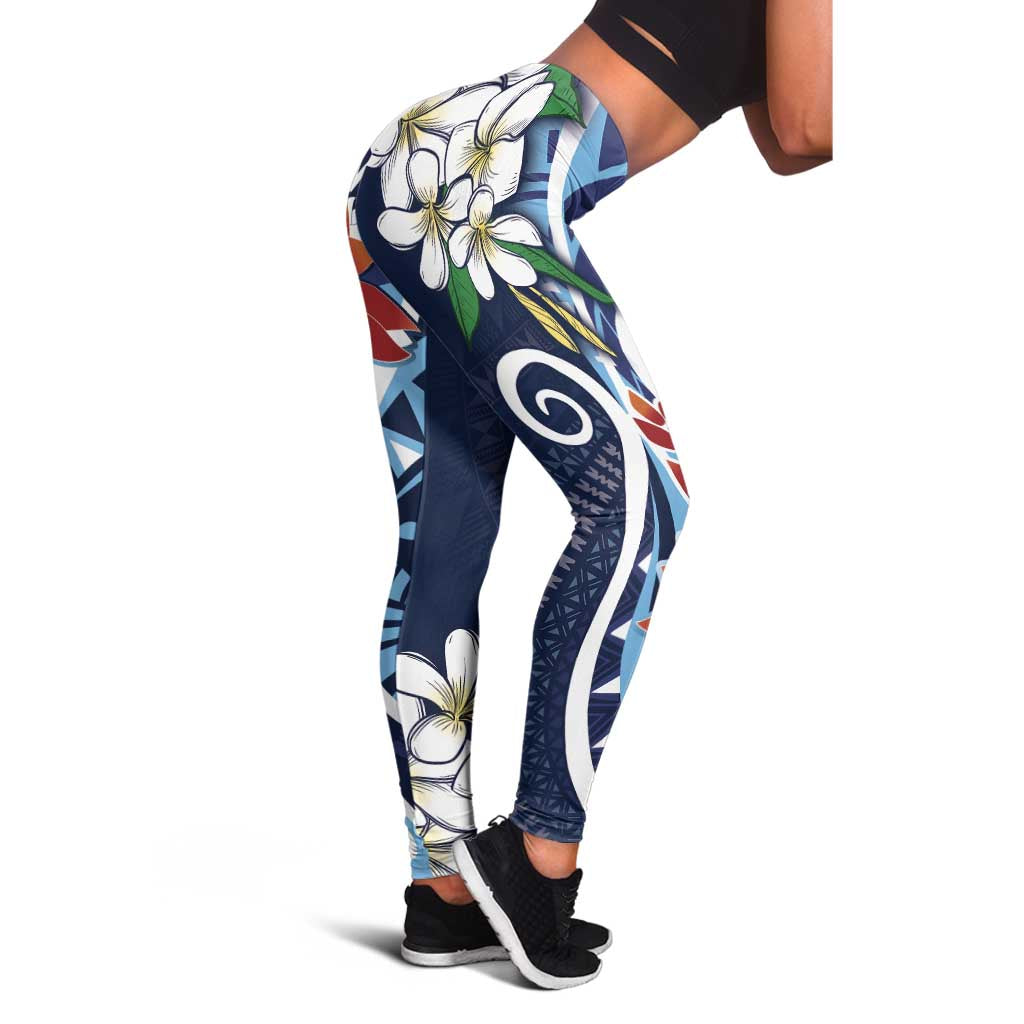 Bula Fiji Tagimaucia Mix Plumeria Masi Tapa Leggings Blue