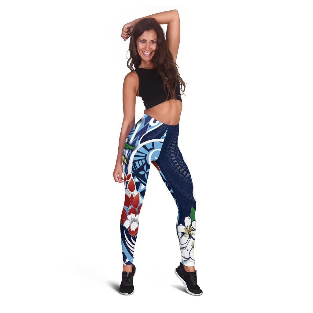 Bula Fiji Tagimaucia Mix Plumeria Masi Tapa Leggings Blue