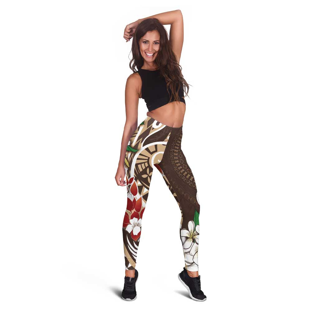Bula Fiji Tagimaucia Mix Plumeria Masi Tapa Leggings Brown