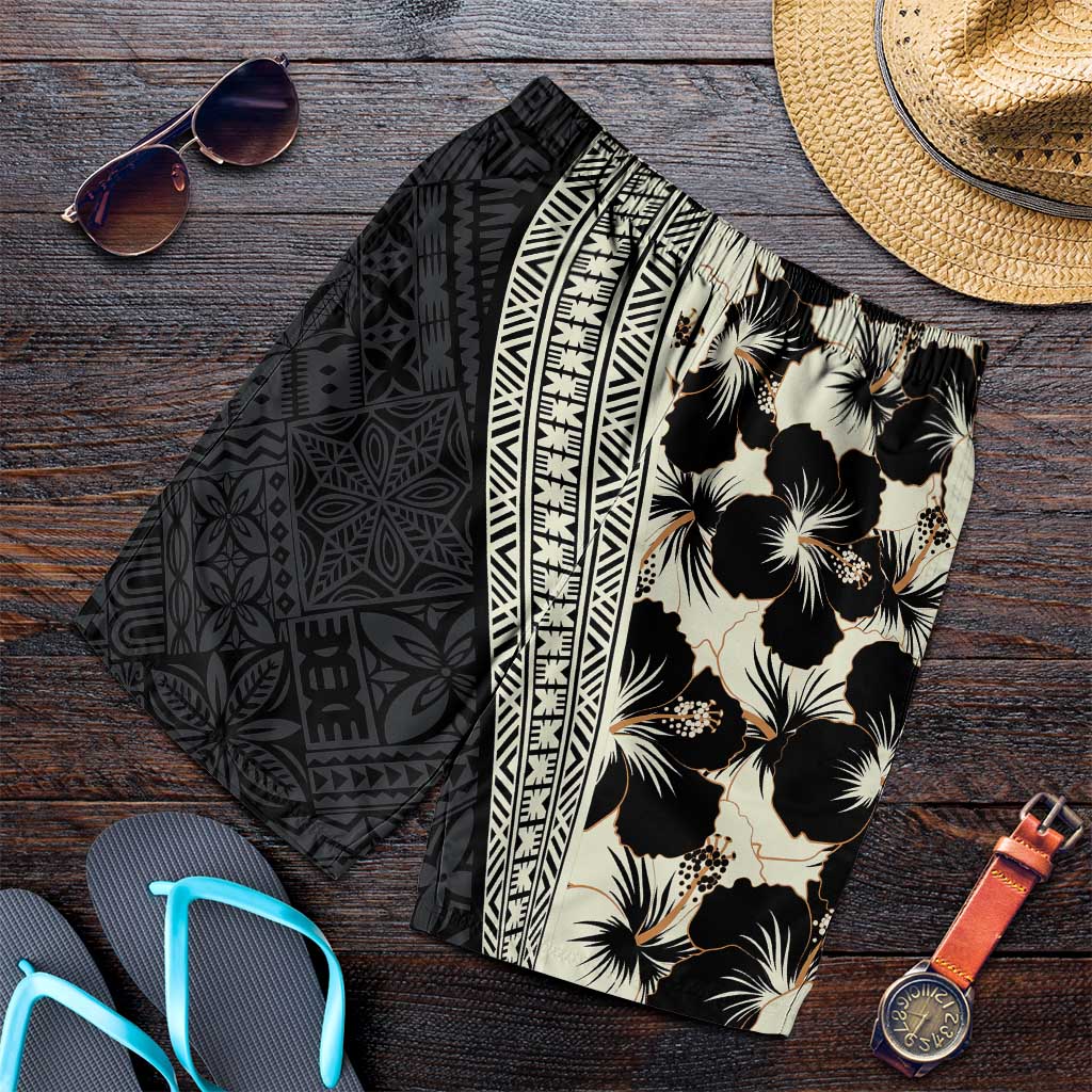 Bula Hibiscus Festival Shorts for Men Tapa Pattern Half Style LT03 Beige - Polynesian Pride