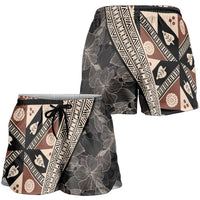 Bula Hibiscus Festival Shorts for Women Fijian Masi Pattern Half Style - Polynesian Pride