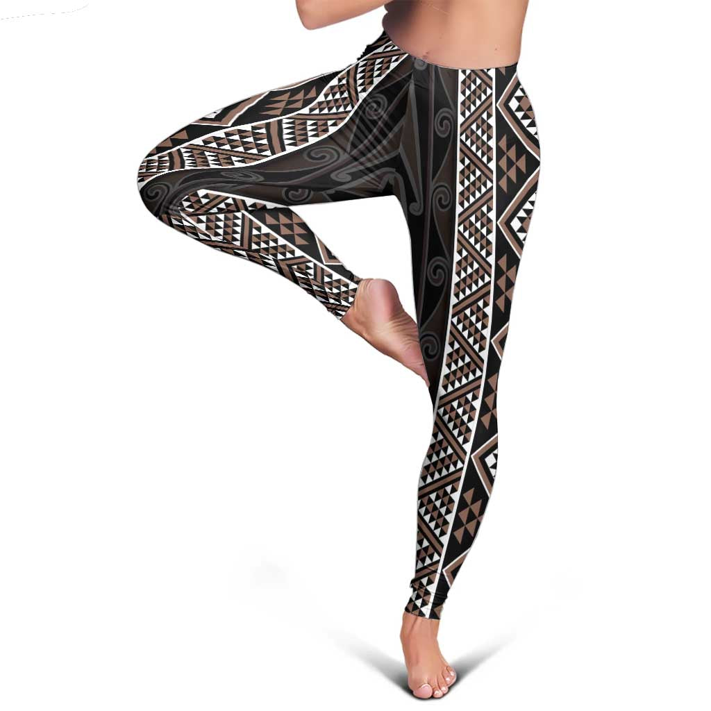 Classic Tukutuku Pattern Aotearoa Leggings Niho Taniwha and Puhoro Motifs