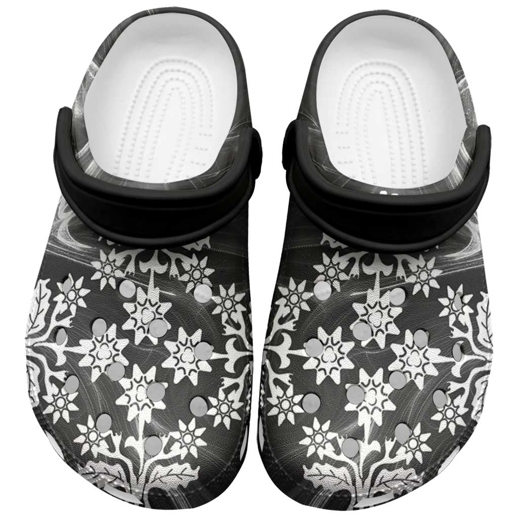 Cook Islands Black Marble Tivaevae Clogs Shoes LT05 Black - Polynesian Pride