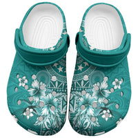 Cook Islands Clogs Shoes Teal Hibiscus And Stars LT05 Teal - Polynesian Pride