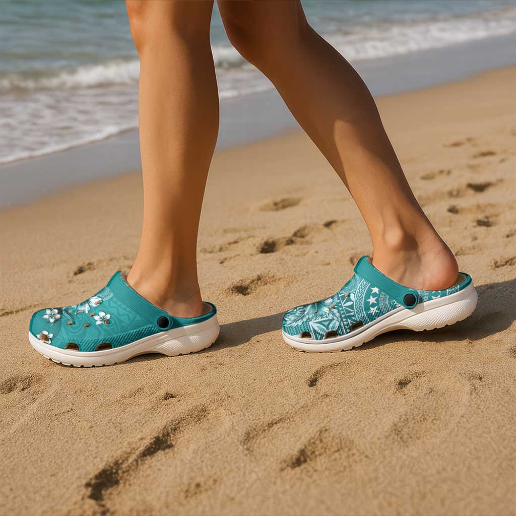 Cook Islands Clogs Shoes Teal Hibiscus And Stars LT05 - Polynesian Pride