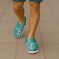 Cook Islands Clogs Shoes Teal Hibiscus And Stars LT05 - Polynesian Pride