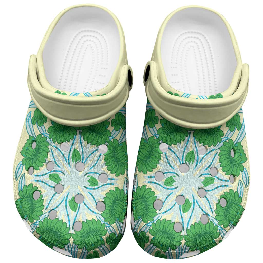 Cook Islands Green Tivaevae Clogs Shoes LT05 Green - Polynesian Pride
