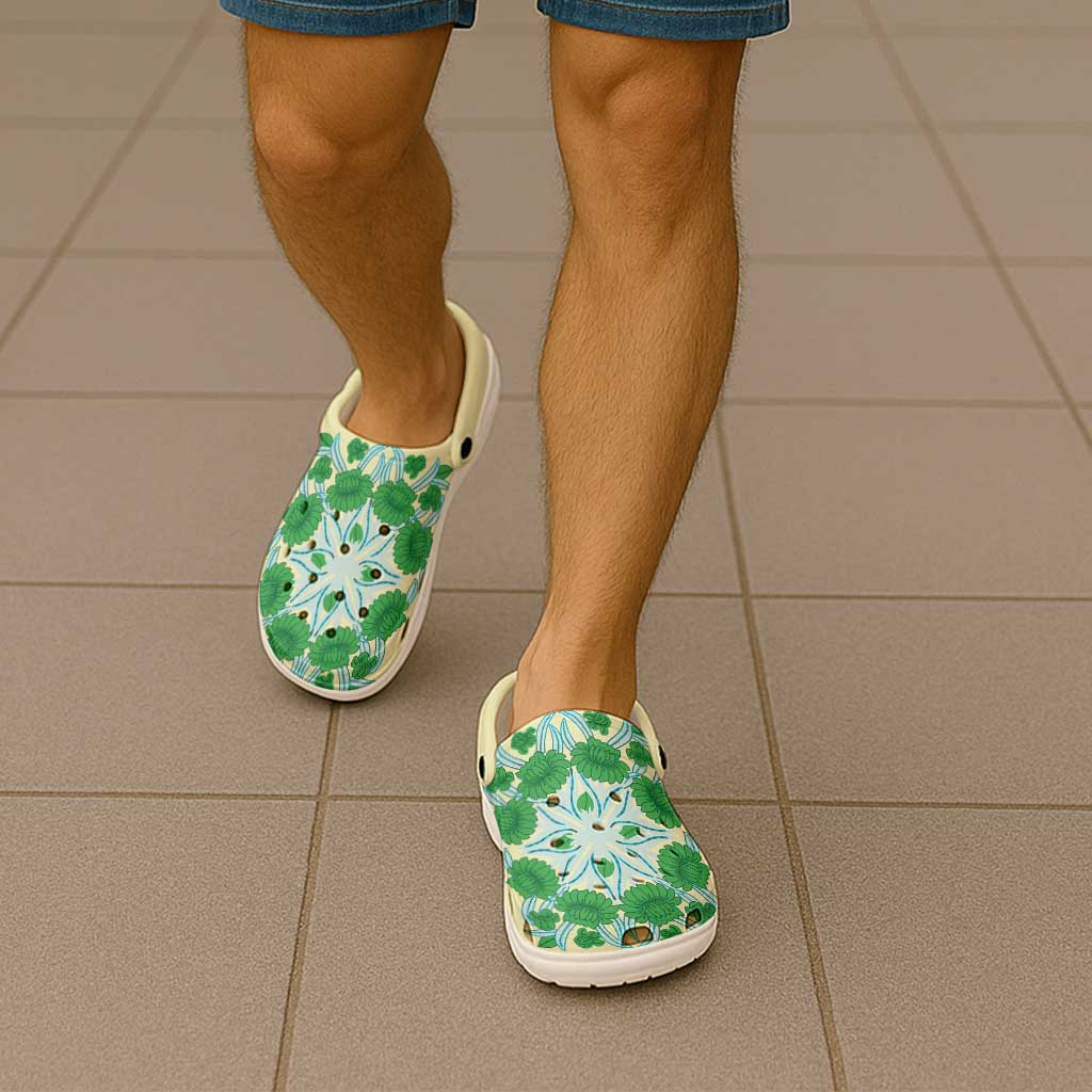 Cook Islands Green Tivaevae Clogs Shoes LT05 - Polynesian Pride