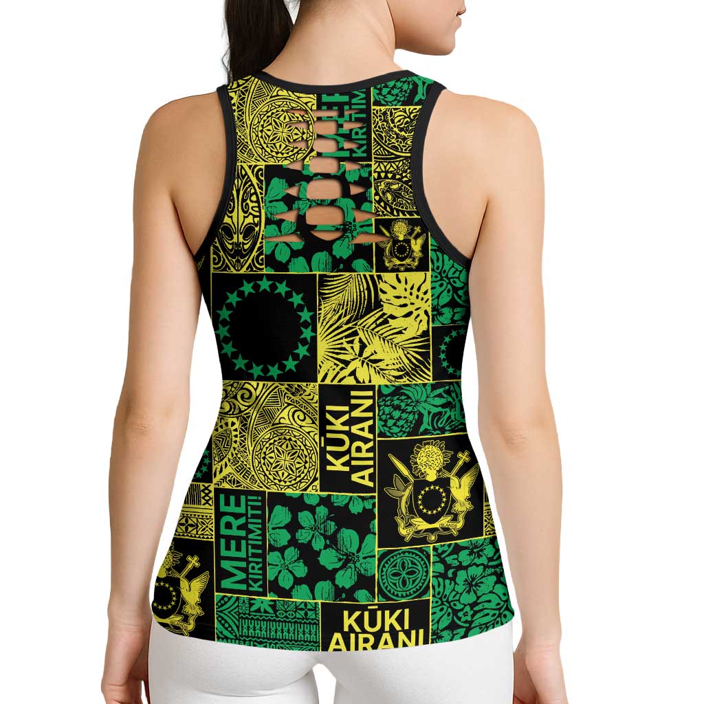 Cook Islands Mere Kiritimiti Hollow Tank Top Pacific Patchwork Xmas Vibes - Polynesian Pride
