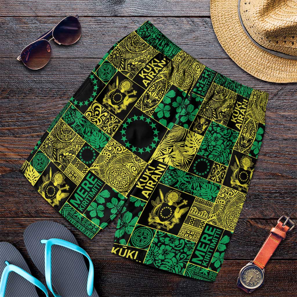 Cook Islands Mere Kiritimiti Shorts for Men Pacific Patchwork Xmas Vibes - Polynesian Pride