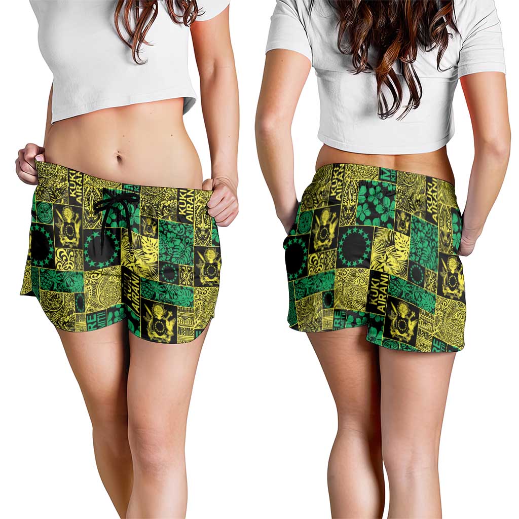 Cook Islands Mere Kiritimiti Shorts for Women Pacific Patchwork Xmas Vibes - Polynesian Pride