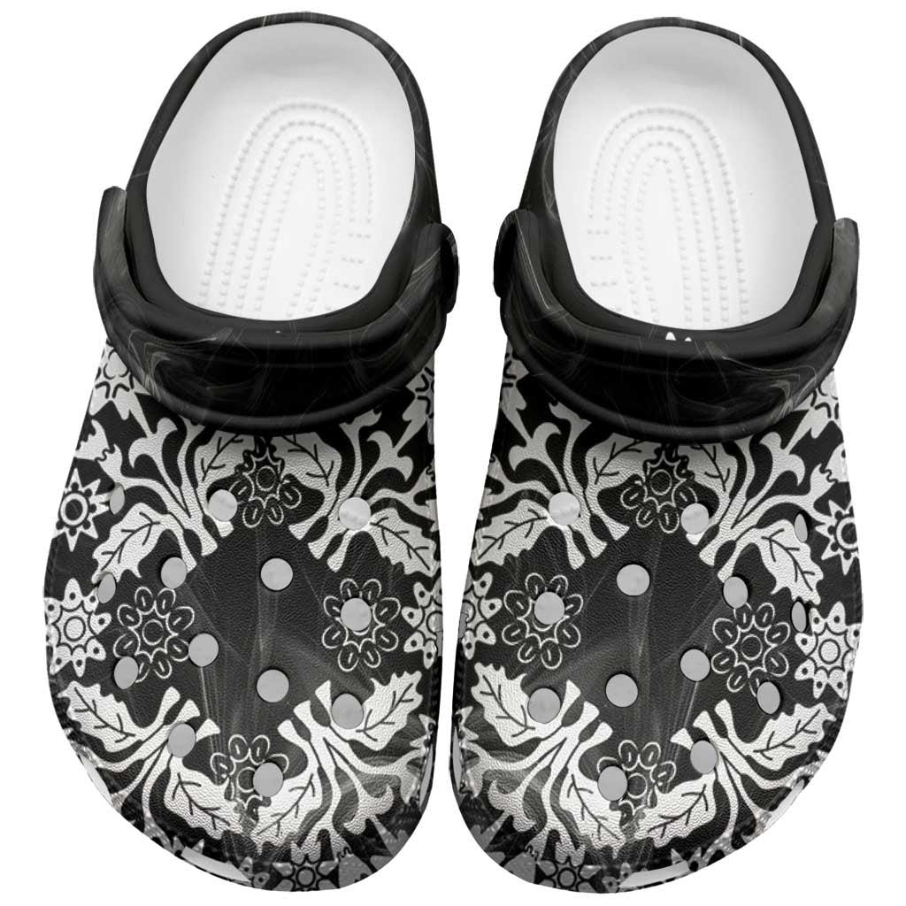 Cook Islands Tivaevae Quilt Clogs Shoes Black Marble LT05 Black - Polynesian Pride