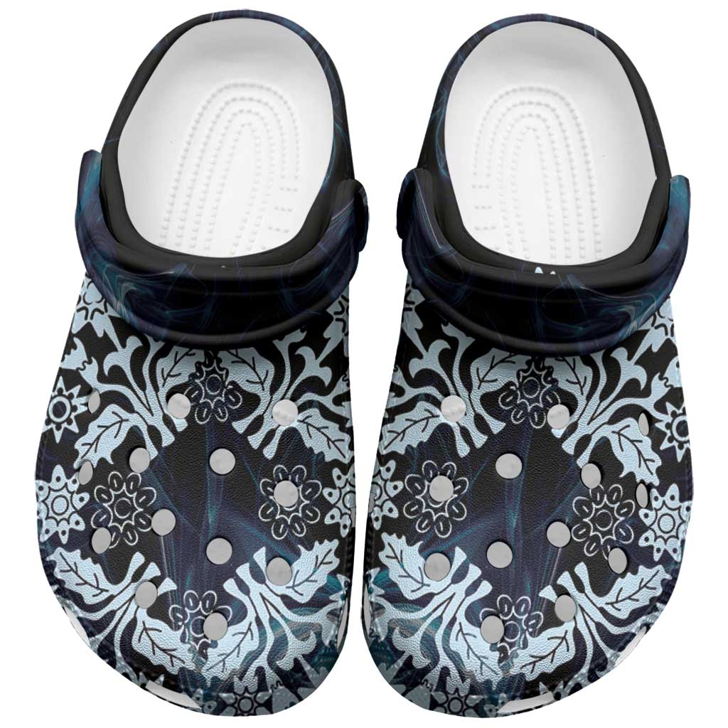 Cook Islands Tivaevae Quilt Clogs Shoes Navy Blue Marble LT05 Navy - Polynesian Pride